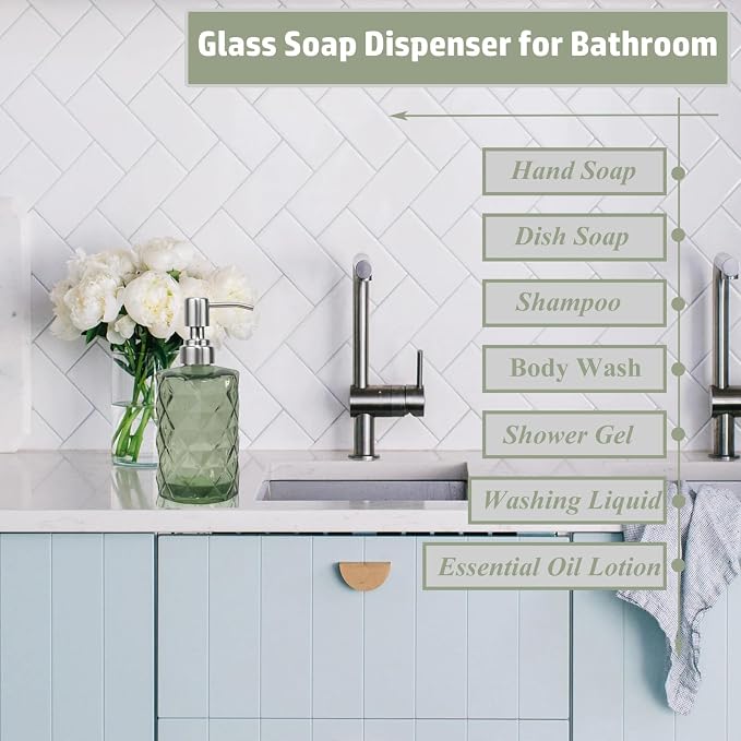12Oz Green Glass Soap Dispenser - Image 6