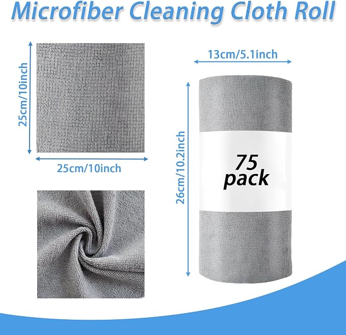 75 Pack Microfiber Cleaning Cloth Roll, Reusable Tear Away Microfiber Towels - Image 2