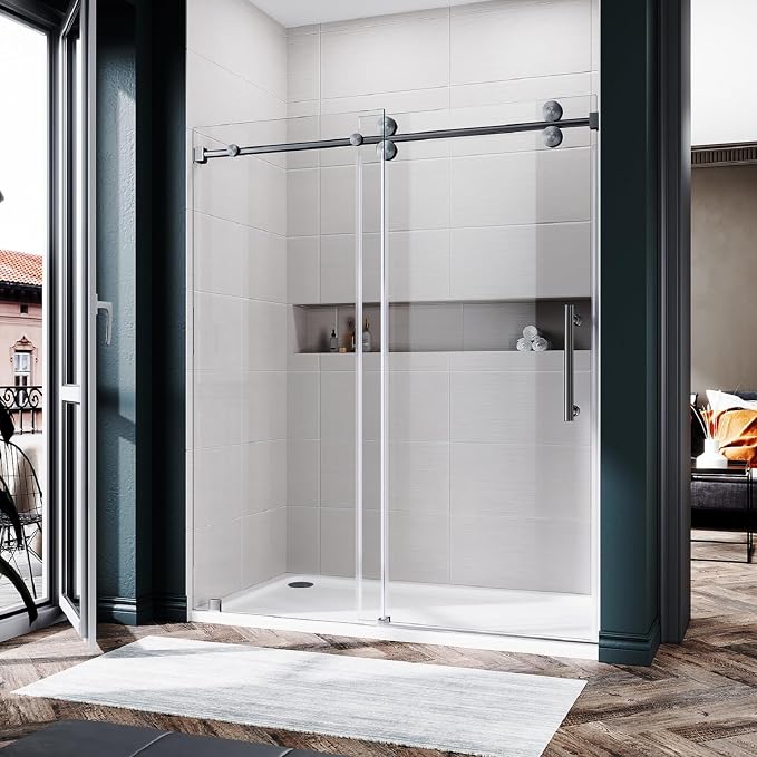 56-60 Inch x 72 Inch Sliding Frameless Shower Door, 3/8" Tempered Glass by UNIKOOSHOWERDOOR