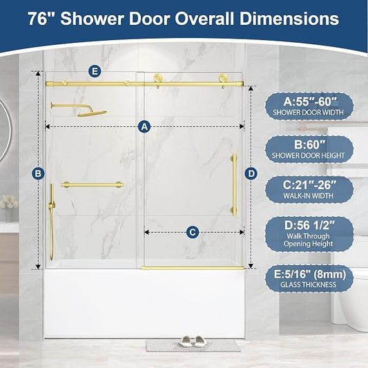 Frameless Tub Sliding Door, 5/16" Bathtub Shower Door - Image 2