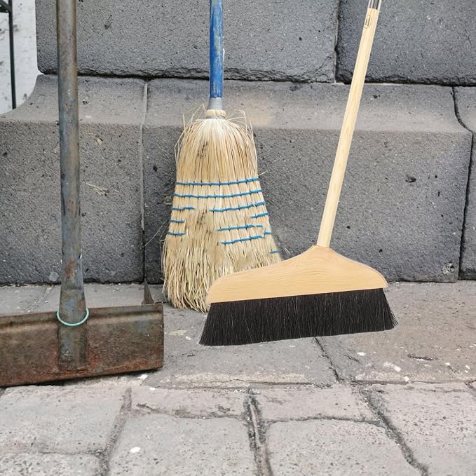 Mikikit Horsehair Broom with Long Handle Soft Pine Bristles Anti-Static Home - Image 3