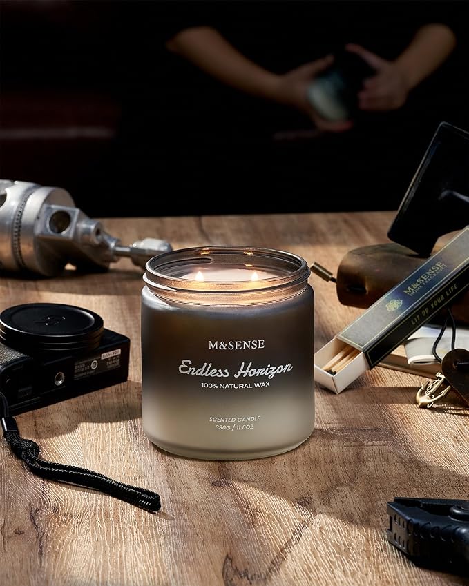M&SENSE Cedar Ginger Men Scented Candles, 11.6oz 2 Wick All Natural Soy Wax - Image 6