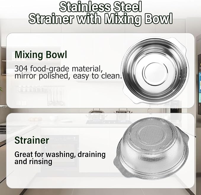 Extra Large 5.5QT Stainless Steel Colander, Large Capacity Rice Colander - Image 2
