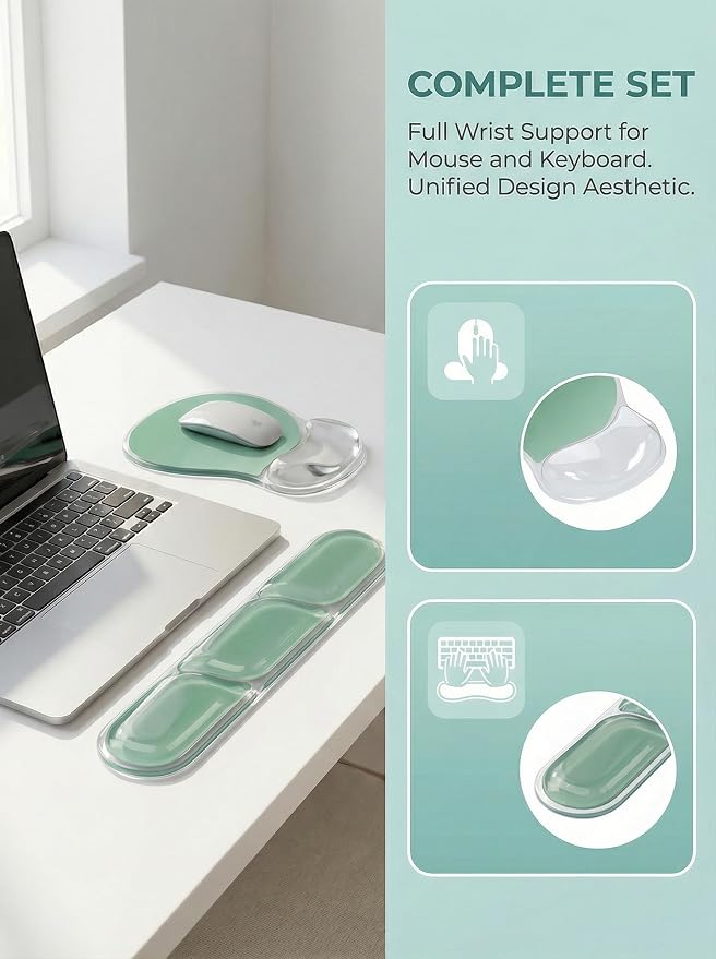AUPET Ergonomic Gel Mouse Pad and Keyboard Wrist Rest Set, Crystal Gel Cushion - Image 2