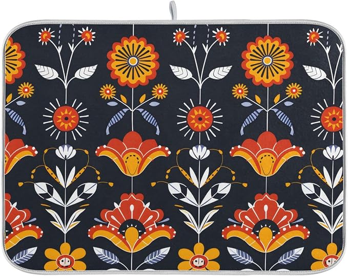 Floral Pattern Traditional Folk Art Dish Drying Mat by BOENLE-WELCOMEYOURCOMING