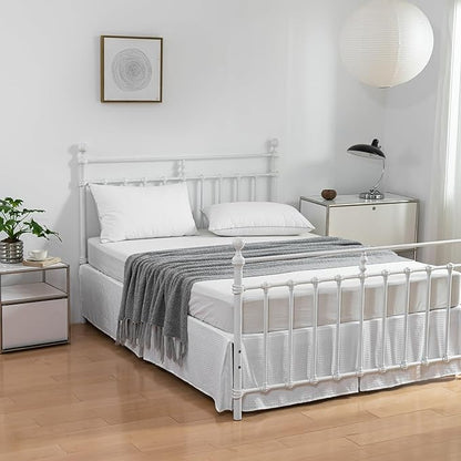Queen Bed Skirt, Pleated Waffle Weave Bed Skirt with Split Corners, Tailored Dust Ruffle 12 Inch Drop Easy Fit, Machine Washable (White, Queen - 12" Drop)