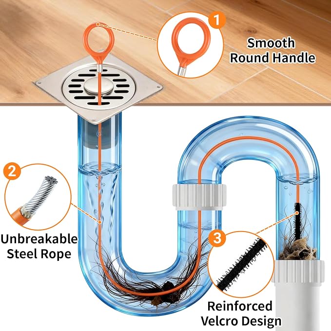 8 Pack Drain Snake Hair Drain Clog Remover, 18/24/28 Inch Shower Drain Cleaner - Image 2