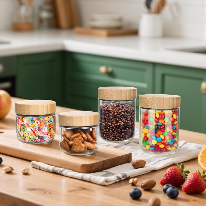OcePor 4 Pack Glass Jars with Bamboo Lids, Over Night Oats Container with - Image 5