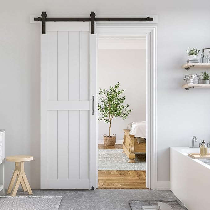 SmartStandard 32 x 80 inch White Sliding MDF Barn Door - Image 9