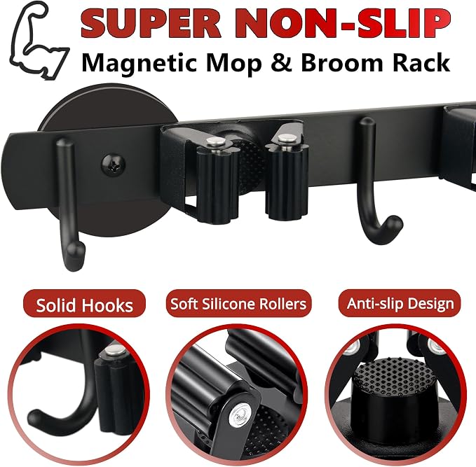 ULIBERMAGNET Magnetic Mop Broom Holder, Heavy Duty Movable Magnetic Broom - Image 3