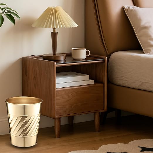 Monarch Abode Brushed Gold Handcrafted Wave Embossed Metal Wastebasket - Image 7