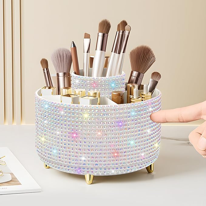 Diesisa Bling Diamond 360° Makeup Brush Holder Organizer, Rotating Makeup Brush by Home