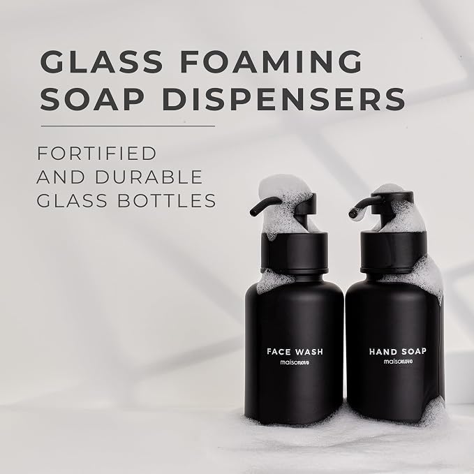 MaisoNovo Glass Foaming Soap Dispenser 14 Oz | Black Glass Black Pumps x 2 - Image 2