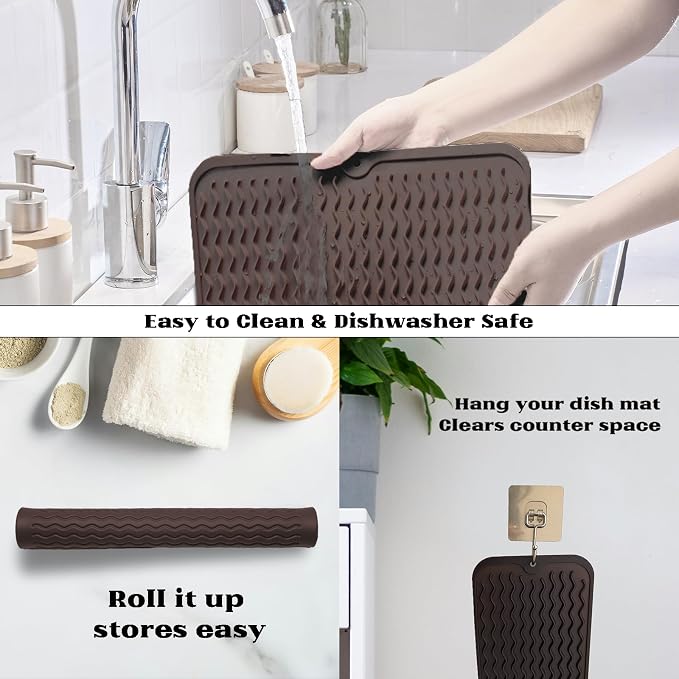ZLR Silicone Dish Drying Mat for Kitchen Counter, Eco-Friendly Fast Dry Dish Mat - Image 4