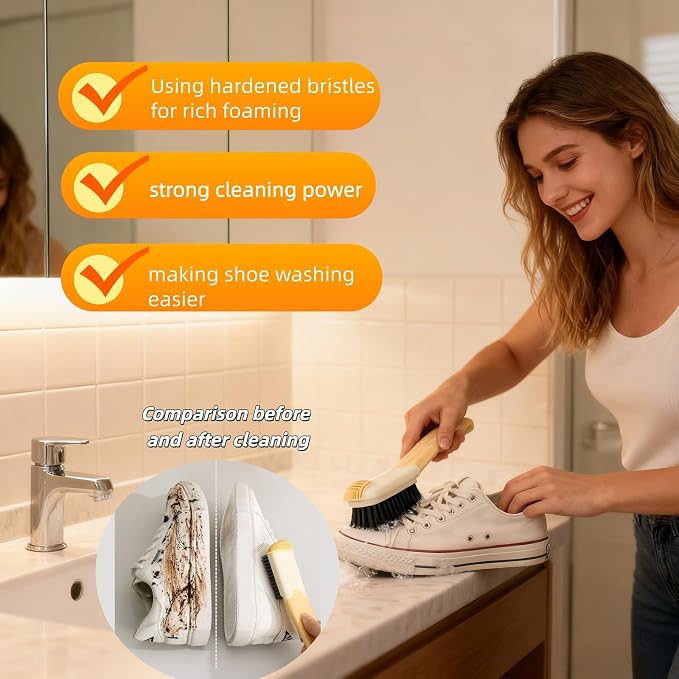 Ergonomic Clothes Soft Bristle Laundry Brush, Milk Yellow, ABS+PBT Material - Image 3