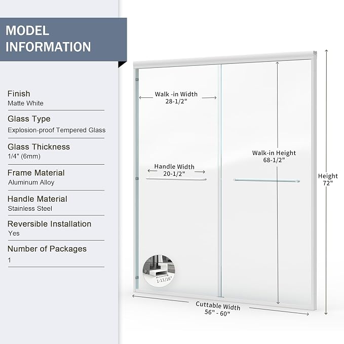 Abruzzo 56" - 60" Adjustable Width Double Sliding Shower Door - Semi-Frameless - Image 3