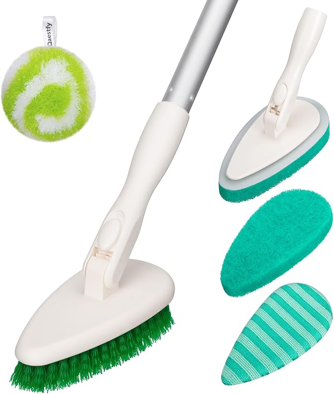 Qaestfy 4-in-1 Tub and Tile Shower Scrubber, Soft & Stiff Bristles Bathroom by Qaestfy