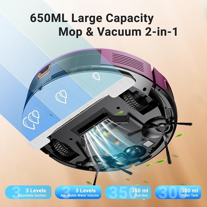 Robot Vacuum and Mop Combo 5000Pa 650mL 2 in 1 Mopping Robot Vacuum Cleaner - Image 3