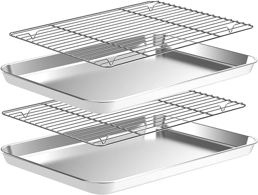 Baking Sheet with Wire Rack Set, CEKEE Stainless Steel Cookie Sheets by CEKEEBakingEasilyHappily
