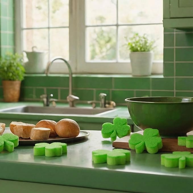 Tioncy 12 Pack St. Patrick's Day Clover Sponges Bulk Dual Sided Scrubber - Image 6