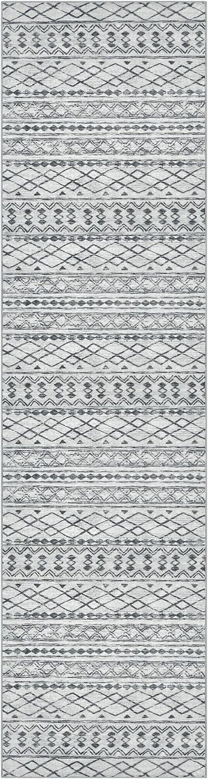 KUTA Boho Runners for Hallways 2.6x10 ft Moroccan Washable Runner Rug Non-Slip Vintage Grey Kitchen Rugs Ultra Soft Distressed Geometric Floor Carpet for Bedroom Laundry Living Room