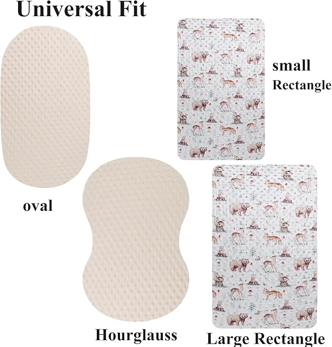 Dot Bassinet Sheet Set 2 Pack Stretch Fitted Cradle Sheets,Ultra Soft,Universal Fit Oval Rectangle Hourglass Pad/Mattress, for Baby Girls and Boys Cream, Fox Deer Bear