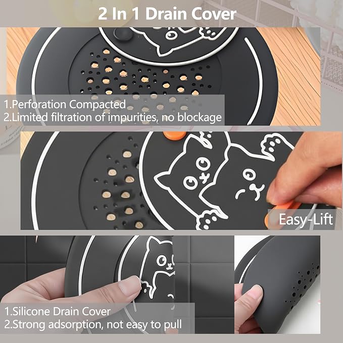 2-in-1 Shower Drain Hair Catcher & Bathtub Drain Cover, Odor-Proof Silicone - Image 6