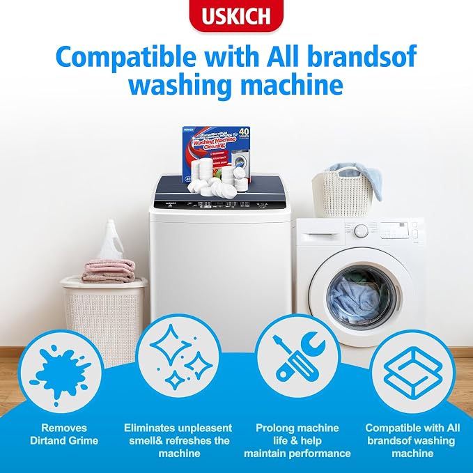 USKICH Washing Machine Cleaner Descaler 40 Pack-Deep Cleaning Tablets - Image 5