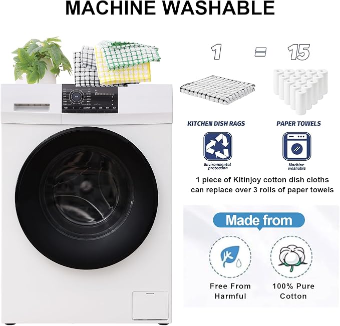 Kitinjoy Cotton 24 Pack Terry Kitchen Dish Cloths, 12 x 12 Inches Super Soft - Image 5