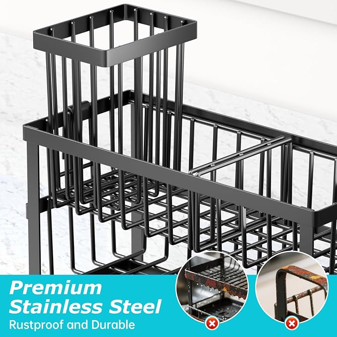 Sponge Holder for Kitchen Sink, 2 Tier Sink Caddy Organizer Countertop - Image 7