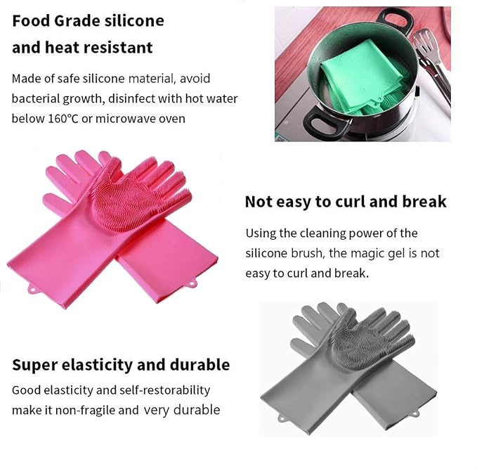 Magic Dishwashing Cleaning Sponge Gloves Reusable Silicone Brush Scrubber Gloves - Image 2