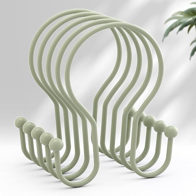 AmazerBath Shower Curtain Hooks Sage Green Shower Curtain Rings, Simple Double by AmazerBath