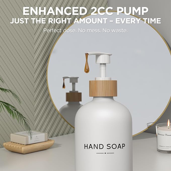 Hand and Dish Soap Dispenser Set, 16oz Glass Bottles - Image 5