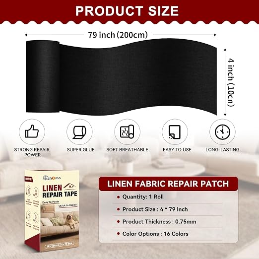 Linen Repair Tape 4x79 inch, Self Adhesive Fabric Patches, Linen Patch Tape Kit - Image 2