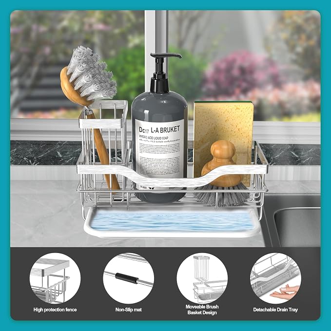 Vanwood Kitchen Sink Caddy Organizer Sponge Holder - Image 4