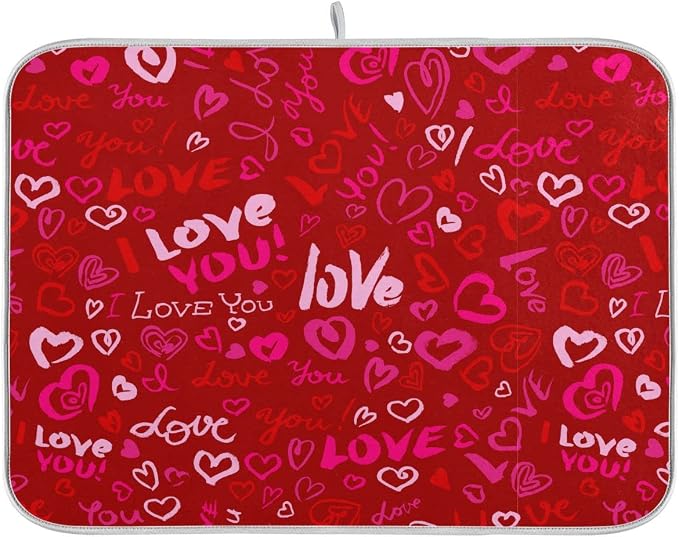 Happy Valentine's Day Dish Drying Mat by Wamika