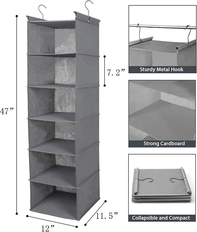 MAX Houser 6 Tier Shelf Hanging Closet Organizer, Closet Hanging Shelf - Image 3