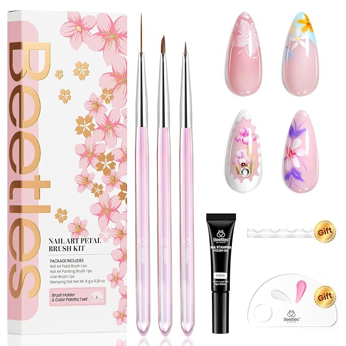 Beetles Nail Art Brushes Set for Gel Polish 3 Pcs Nail Art Design Pen and One - Image 8