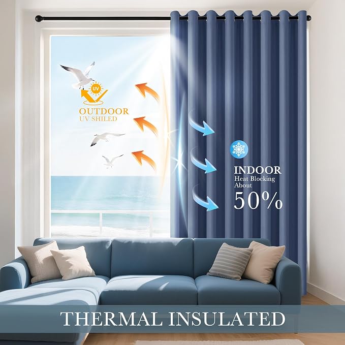 PONY DANCE Stone Blue Short Blackout Curtains - Image 3