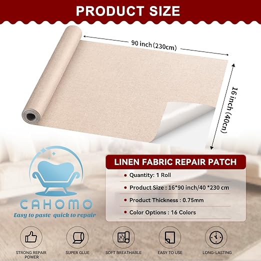 Linen Repair Tape 16x90 inch, Self Adhesive Fabric Patches, Linen Patch Tape Kit - Image 2