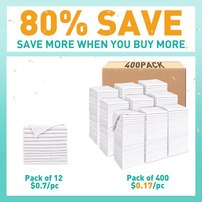 White Washcloths Bulk 400 Pack, Highly Absorbent & Quick Drying Face Towels - Image 7