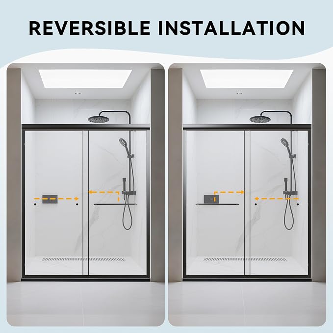 56-60" W x 70" H Semi-Frameless Double Sliding Shower Door, Bypass Bathroom - Image 8
