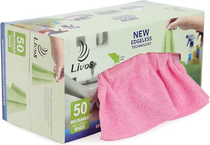 LIVOS 50 Pack Microfiber Cleaning Cloth in Box, Reusable Cleaning Rags by LIVOS