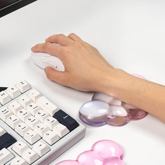 Ergonomic Cloud Silicone Gel Keyboard and Mouse Wrist Rest Set – Clear Wrist - Image 6