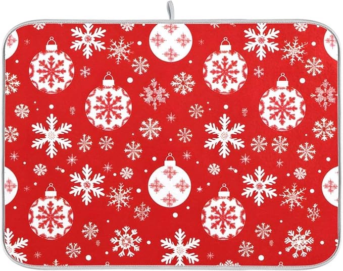 Christmas Snowflake Ball Baubles Dish Drying Mat by BOENLE-WELCOMEYOURCOMING