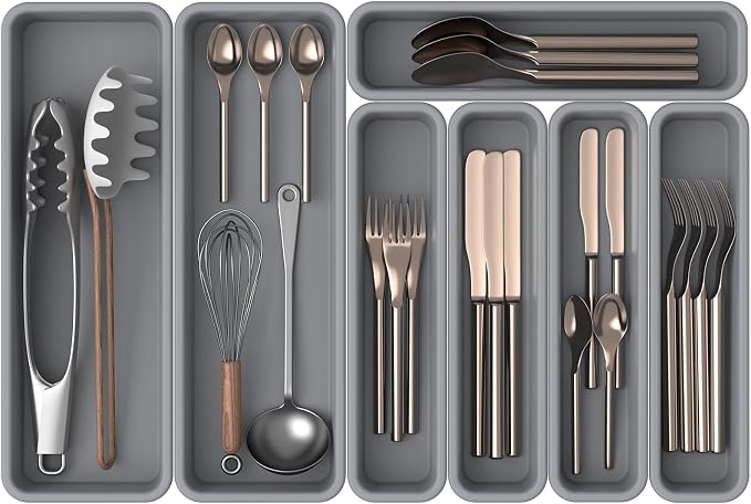 7 Pack Silicone Silverware Drawer Organizer, DIY Free Combination Kitchen by K+KORKUAN