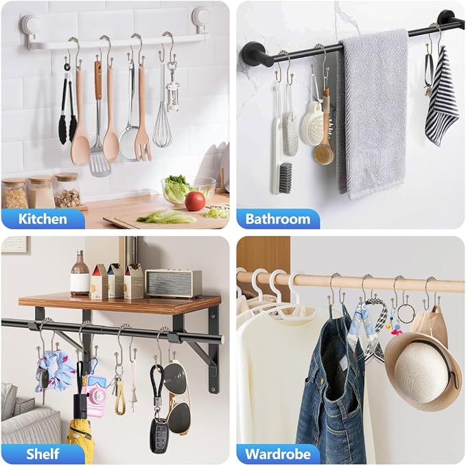 Double Shower Curtain Hooks, Sturdy Metal Nickel Shower Curtain Rings, Glide - Image 7