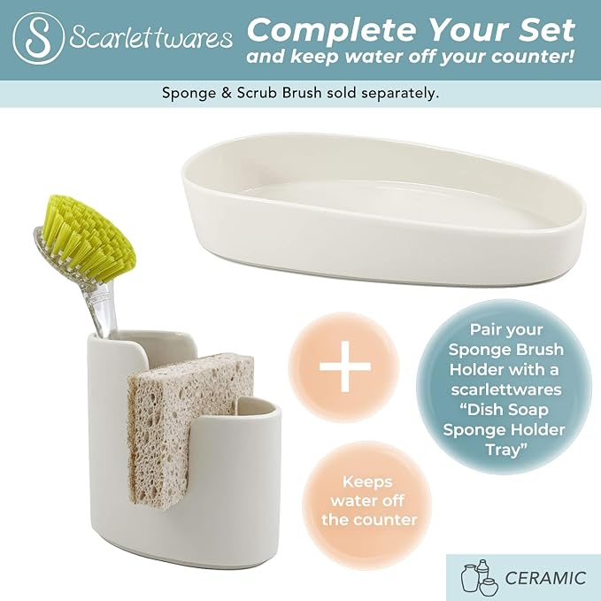 Kitchen Sink Caddy Dish Sponge Holder and Scrub Brush Dish Wand Holder Ceramic - Image 4