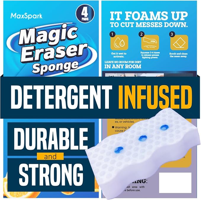 Magic Eraser Sponges 4 Pack – Thick Melamine Cleaning Sponges by Unknown