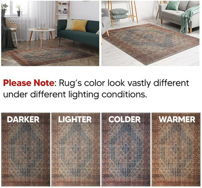 Keen Home Design 6x9 Rug - Machine Washable Area Rug with Non-Slip Backing, Ideal for Living Room, Dining Room, Bedroom - Vintage, Easy Clean, Durable, Low Pile Rug - (6' x 9')